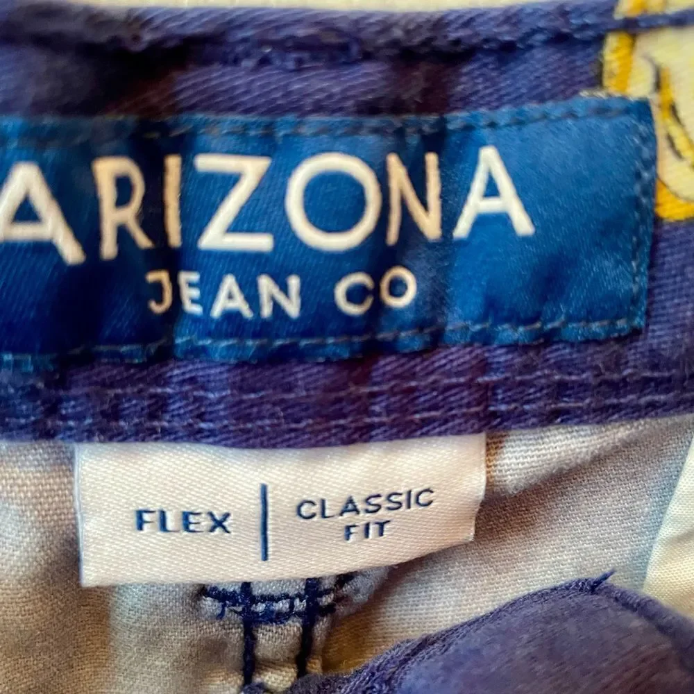 BLUE WITH BANANAS FLEX CLASSIC FIT SHORTS BY ARIZONA JEAN CO SIZE 34 EUC